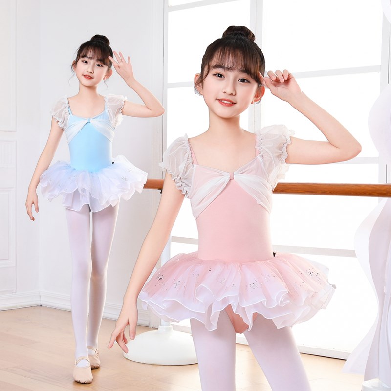 儿童舞蹈服夏季吊带女童中国舞练功服体操M服开档短袖公主芭蕾舞