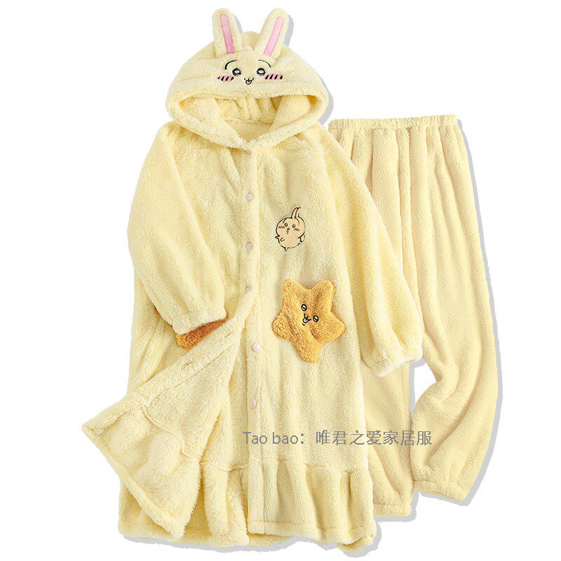 乌萨奇睡袍chiikoawa吉伊卡哇睡衣女款冬季可爱卡通珊瑚绒加厚加