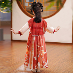 新款 女童汉服秋款 儿童连衣裙秋季 2022秋装 X古风裙子春 小女孩唐装