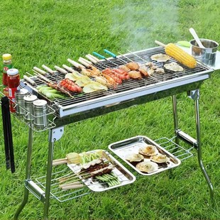 烤肉工具室N内木炭不锈钢烧烤炉 烧烤炉家用烧烤架户外折叠可携式