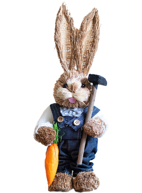 JK慕空间复古可爱n草编兔子穿衣服节日居家装饰情侣兔花园阳台摆