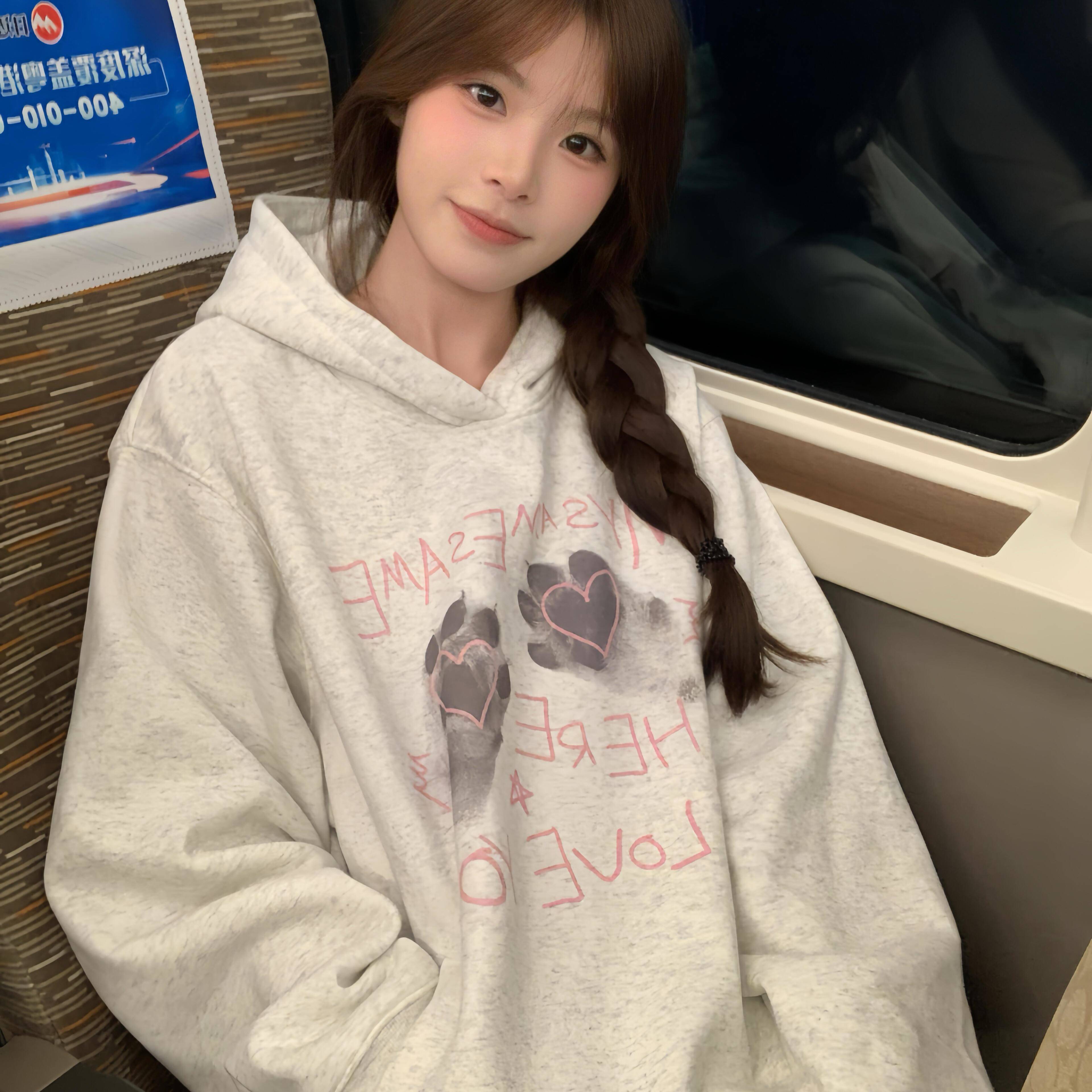 美式复古重磅纯棉灰色连帽卫衣女秋冬2025新款宽松设计感小众外套