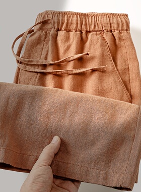 三伦棉麻五分裤男款夏薄款宽松直筒运动外穿透气休闲中裤亚麻短裤