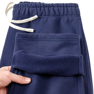 三伦480G重磅纯色卫裤男款秋冬季加绒加厚宽松运动一体绒休闲裤子