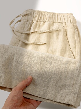 三伦棉麻五分裤男款夏薄款宽松直筒运动外穿透气休闲中裤亚麻短裤