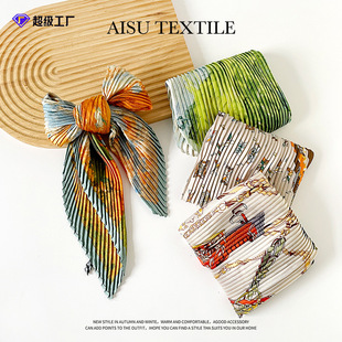 70cm褶皱小方巾时尚百褶丝巾菱形巾系脖围巾装饰职业领巾百褶丝巾