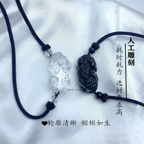 黑曜石貔貅吊坠民族风蛇骨链否是手链手工串珠三件套几何型项链