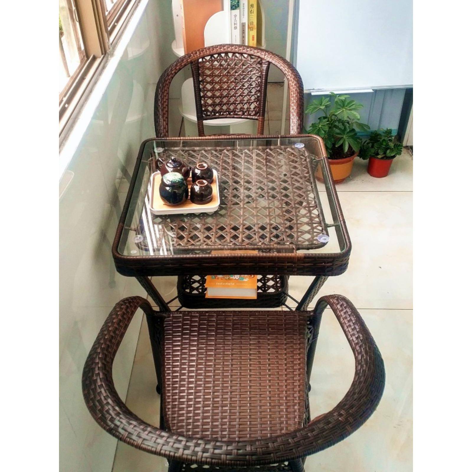 阳台茶桌椅组合藤椅三件套喝茶会客小茶几藤编椅子休闲庭院靠背椅