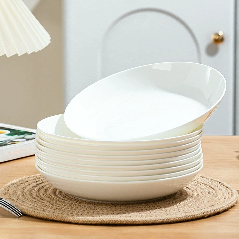 纯白骨瓷家用菜盘饭盘酱碟骨碟釉下彩微波炉陶瓷餐具碗盘套装