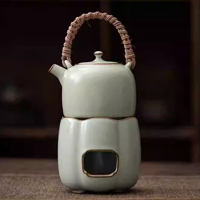 德化荏仟堂陶瓷茶具苏打釉煮茶炉藤编家用复古中式碳炉养生煮茶壶