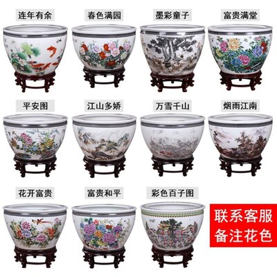 书画收纳缸手绘书房箭筒卷轴缸陶瓷书画缸中式茶馆摆件花瓶字画桶