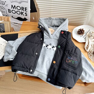 宝宝洋气棉马甲秋冬季男童黑色羽绒棉背心女儿童冬装马夹小童背心