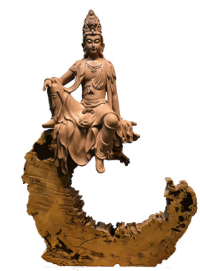 佛像水月自在观音菩萨禅意供奉镇宅摆件酒店玄关茶室客厅家居装饰