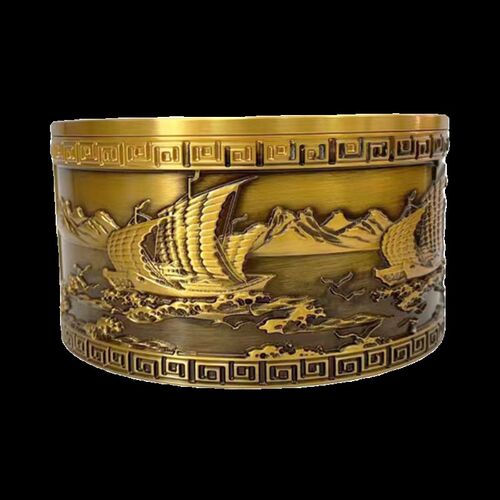 带盖带孔新款纯黄铜一帆风顺烟灰缸高档居家办公室会议室时尚烟缸