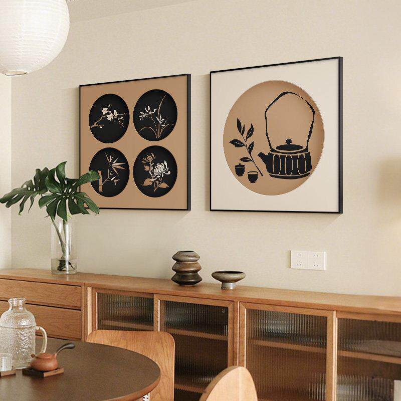 中古风客厅装饰画梅兰竹菊沙发背景墙壁画级感书房餐厅茶室挂画