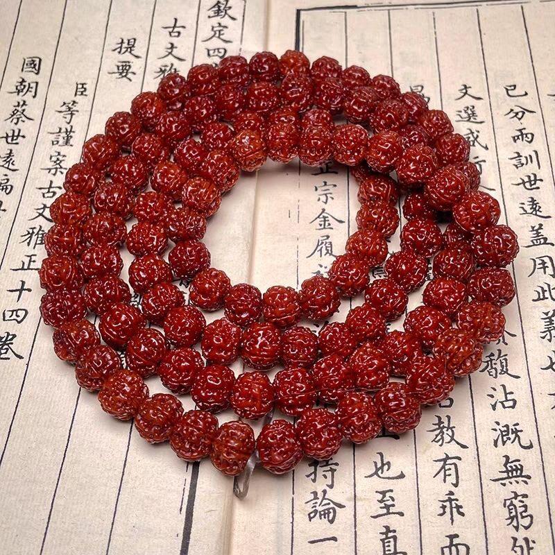 机刷玉化包浆小金刚菩提子108颗手串女五瓣老树王佛珠手串文玩