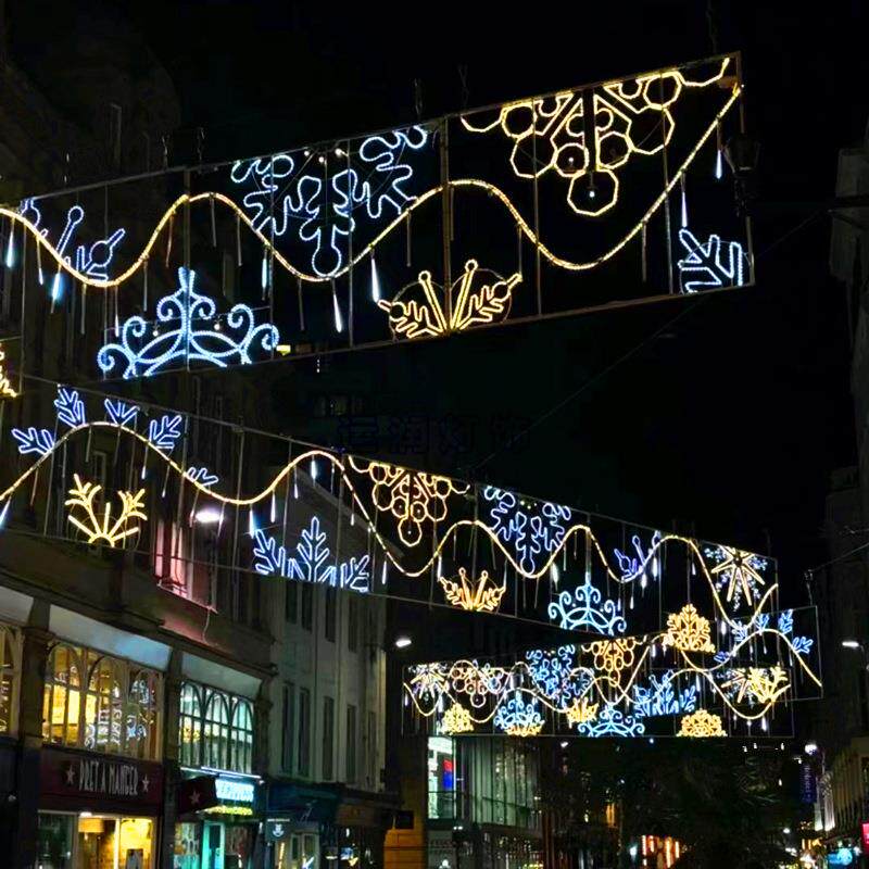 横跨雪花大马路长条装饰街道路灯造型跨街灯图案灯装饰灯户外发光