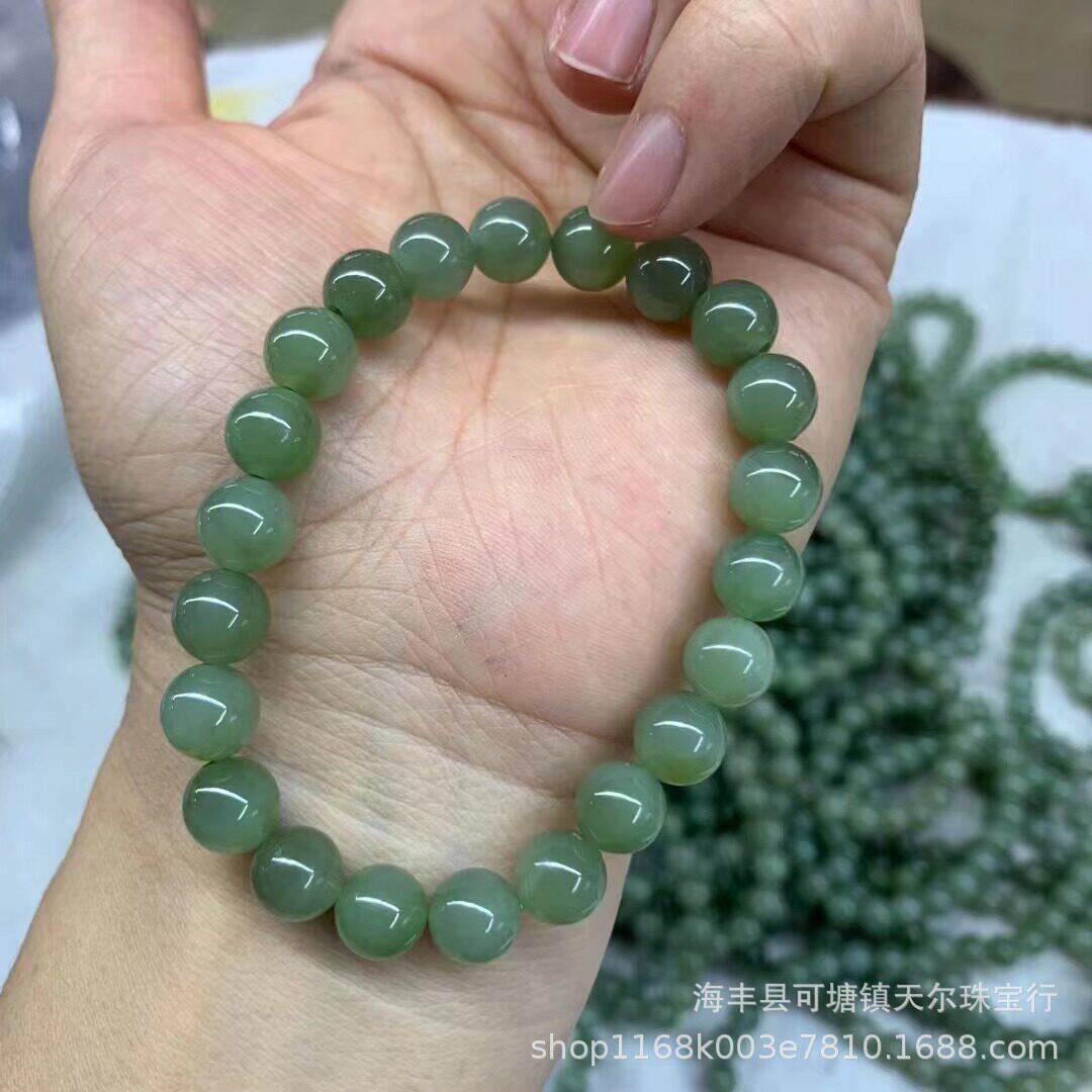 和田玉碧玉鸭蛋青 圈手串DIY配件散珠手链女百搭玉石饰品