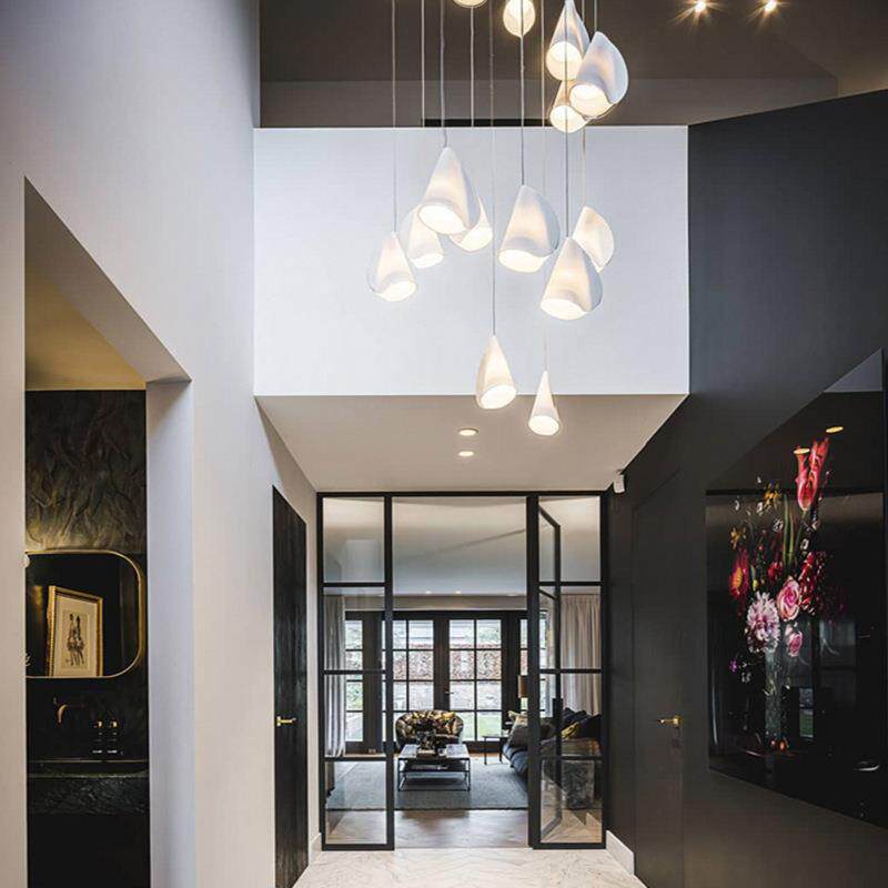 北欧创意陶瓷卷纸吊灯现代别墅客厅酒店喇叭花装饰楼梯设计师灯具