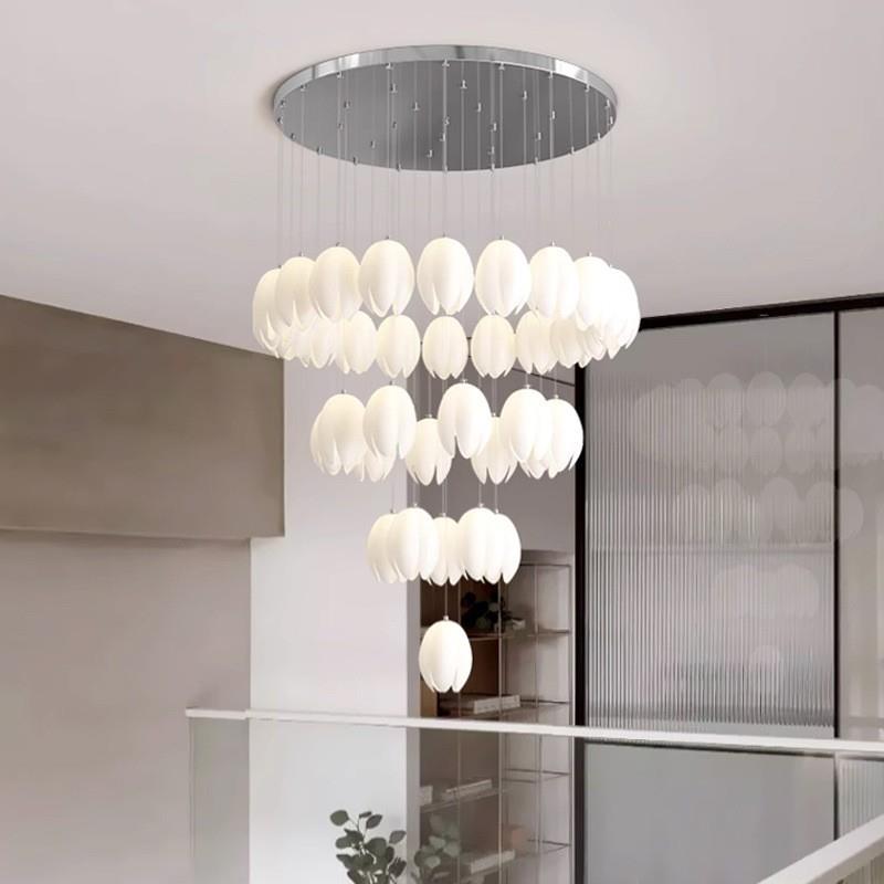 奶油风复式楼梯吊灯长吊灯旋转北欧现代简约别墅中空公寓吊灯