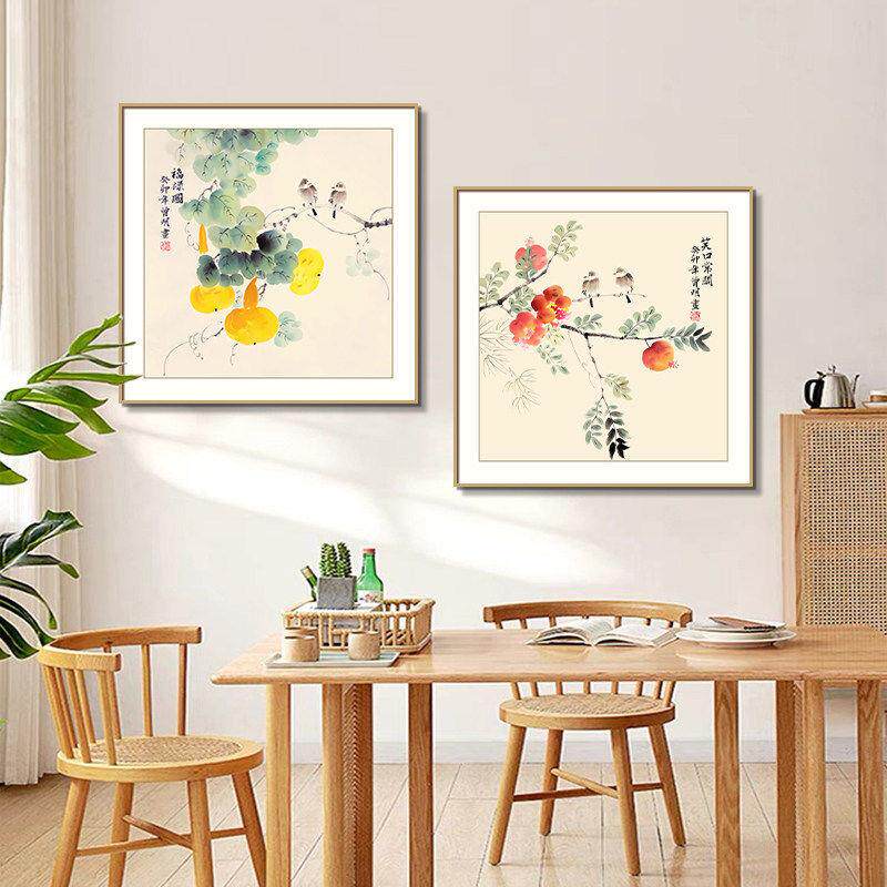 花鸟水果饭厅装饰画吃饭厅原木风挂画档客厅厨房餐柜墙面壁画