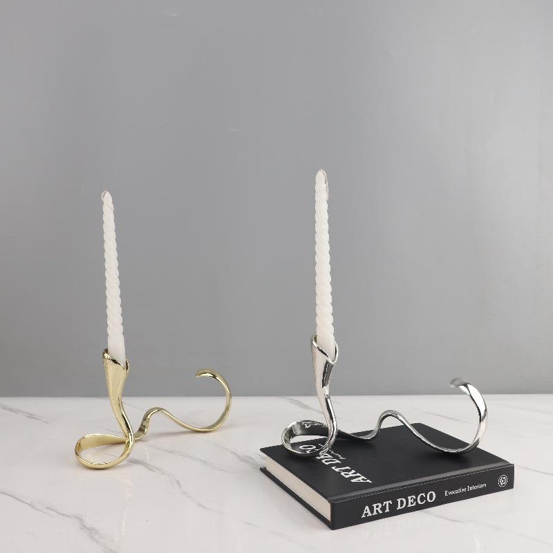 北欧创意几何飘带金属烛台摆件客厅餐厅酒店样板房软装家居装饰品