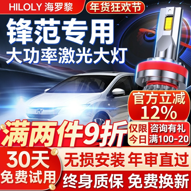 08-19适用本田锋范LED大灯泡改装激光透镜远光近光灯远近一体车灯