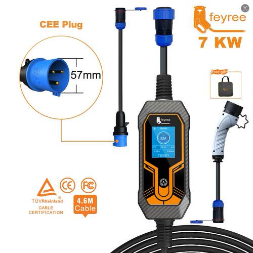 源头工厂feyree随车充type2新能源电车7kW可拆卸便携充电器充电器