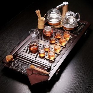 简约家用全自动整套电热磁炉喝茶实木茶盘茶道 玻璃功夫茶具套装