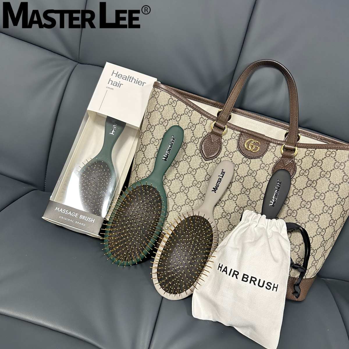 MASTERLEE李师父钢针气囊梳子墨绿色头皮按摩梳长发顺发气垫梳子