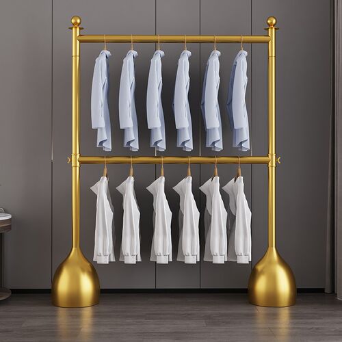 双层晾衣架落地卧室挂衣杆折叠凉晒两三多层服装宿舍衣帽上下架子 - 封面