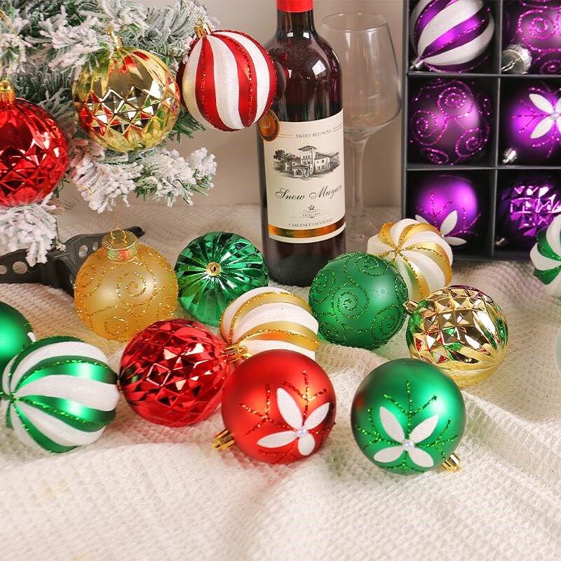 。圣诞树装饰球圣诞节场景布置彩球小挂件树上吊球套装红色蓝色挂