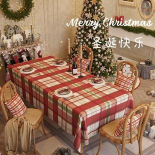桌面饭厅新款 耶诞节桌布防水新年美式 场景长条布艺拍摄桌布餐桌