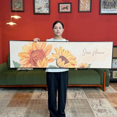 北欧奶油风卧室装饰画床头挂画向日葵墙画N002横版40150