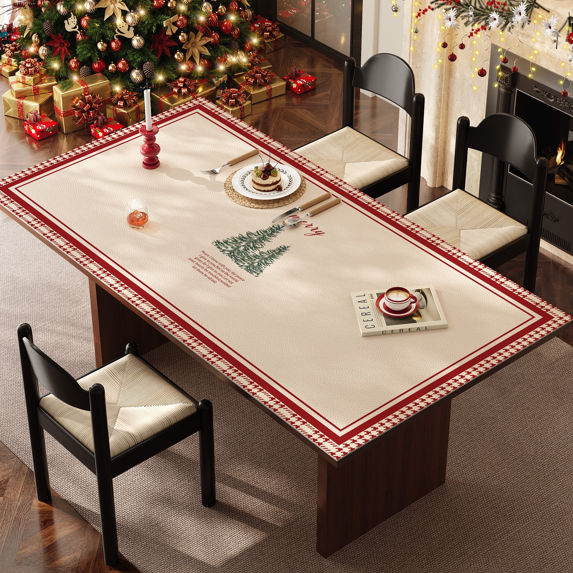 圣诞节餐桌垫皮革茶几垫防水防油