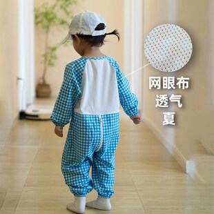 婴儿爬爬服罩衣夏季薄款宝宝夏款外穿长袖透气户外防脏纯棉爬行服