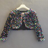 儿童黑色披肩长袖 女孩公主披风走秀礼服女童演出闪亮片外搭斗篷秋