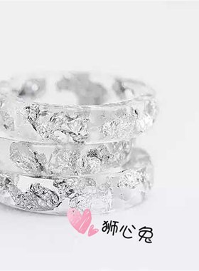狮心兔 夏日 清新小众 树脂尾戒 冷淡透明银箔  情侣手工礼物戒指