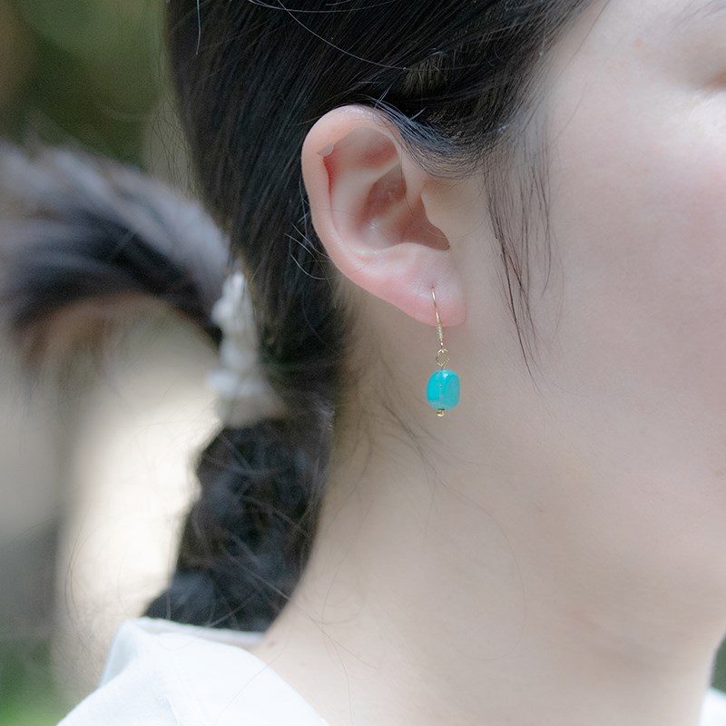 绿松石耳环天然不对称小耳环配饰云南旅游民族风小众藏式耳坠独特