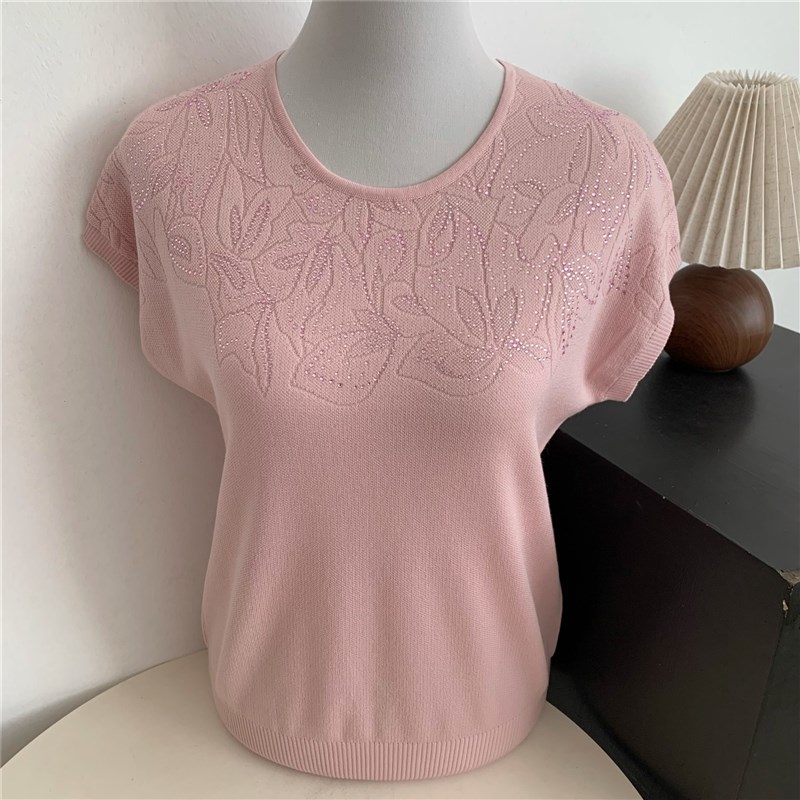 妈妈夏装短袖上衣漂亮时尚烫钻冰丝针织衫2025新款t恤女高档好看