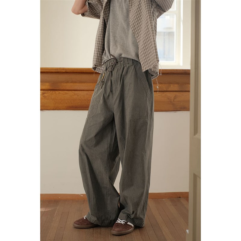 可乐生活自制 秋冬水洗做旧美式复古伐木宽松直筒工装抽绳裤男女