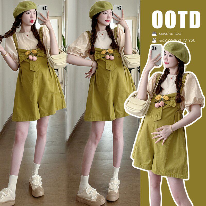 孕妇装夏装套装时尚怀孕两件套泡泡袖上衣夏季设计感背带短裤潮妈,孕妇装/孕产妇用品/营养,套装,淘宝优惠券,粉丝福利购,淘宝优惠卷