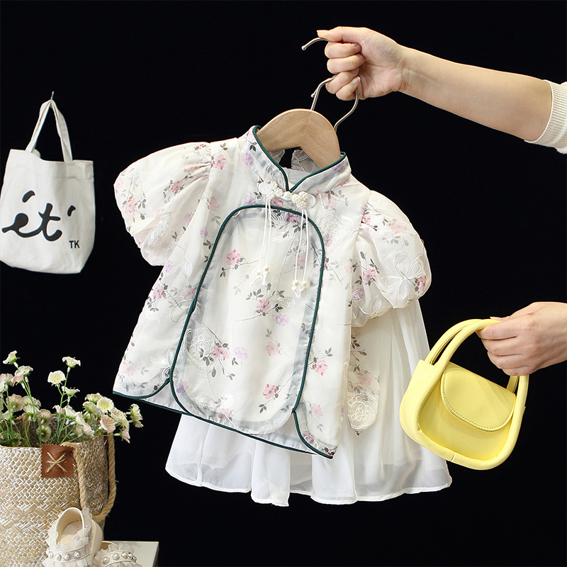 女童夏季汉服连衣裙童装新款儿童盘扣国风唐装旗袍裙宝宝夏季套装