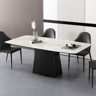 意式 极简岩板餐桌小户型现代简约家用轻奢长N方形饭桌餐厅桌椅组