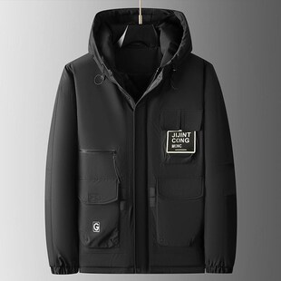 保F暖外套男胖子加肥加大码 棉衣冬季 宽夹克 连帽工装 2024青年时尚
