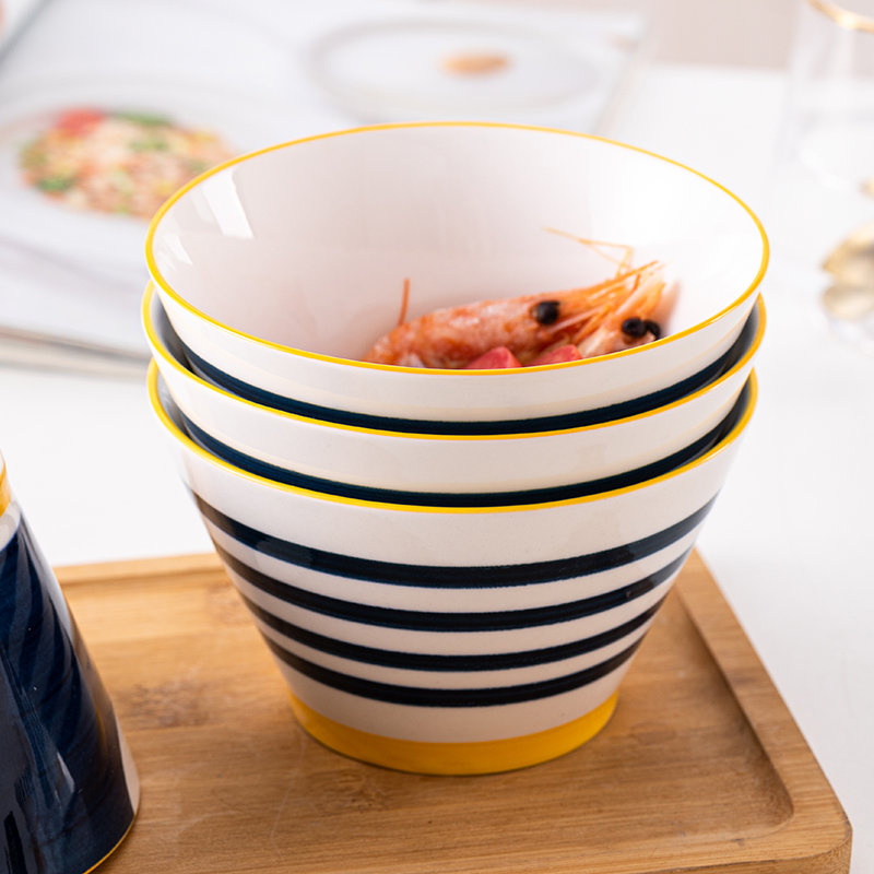 斗笠瓷碗日式碗家用吃饭碗陶瓷碗复古餐具釉下彩5寸大号米饭碗