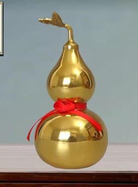 全铜开口葫芦摆件开盖有叶葫芦玄关客厅装饰办公室工艺品中式送礼