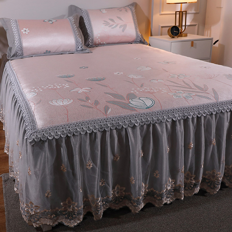 2023新款冰丝凉席n夏天床裙款三件套双层裙边可拆洗冷感空调席高