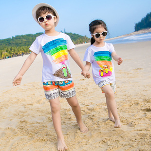 亲子装夏装情侣三亚海边渡假沙滩一家四口母子母女装全家父子套装