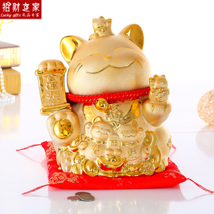 金色招财猫摆件小号大号陶瓷扑满储蓄罐电动摇手开业收银台发财猫